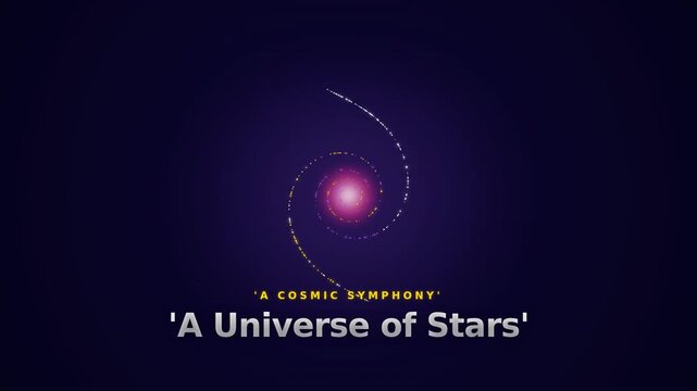 Swirling star particles form galaxy. A Universe of Stars text overlay.