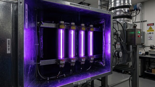 Germicidal uv lights disinfecting equipment in laboratory