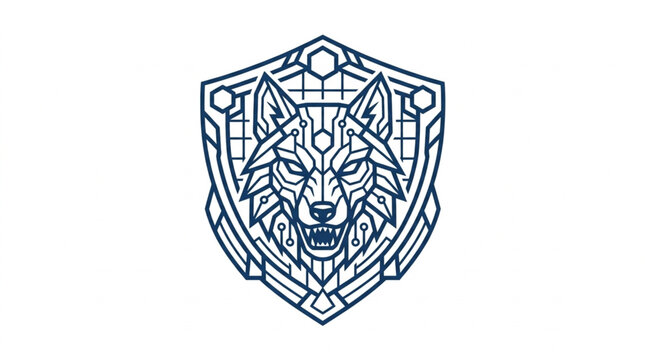 Intricate Wolf Heraldic Shield Emblem Design.