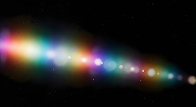 Abstract spectrum light trail against black background cosmic dust and bokeh effect