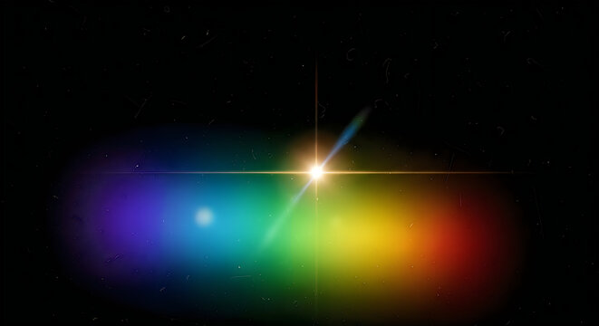 Vibrant spectral flare with starburst effect against a dark expansive cosmic backdrop ideal for digital art