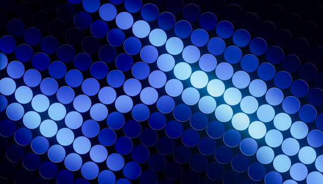3D glowing circle field pattern forms diagonal blue light paths.