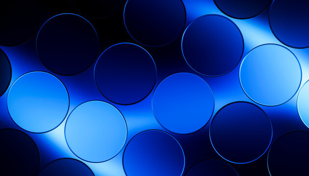3D midnight glass circle pattern reflects electric blue light