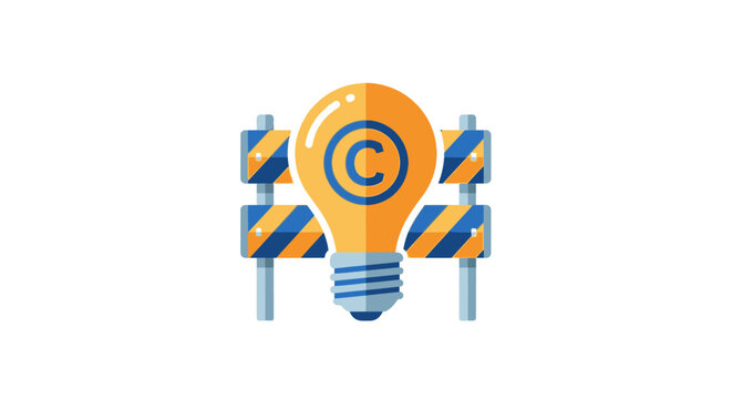 Copyright Protection Concept Vector Illustration - Intellectual Property Rights and Creative Idea Safety with Light Bulb and Barriers