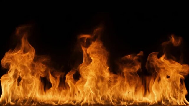 Dynamic fire line with bright orange flames dancing against a dark background in a cinematic motion ideal for branding transitions