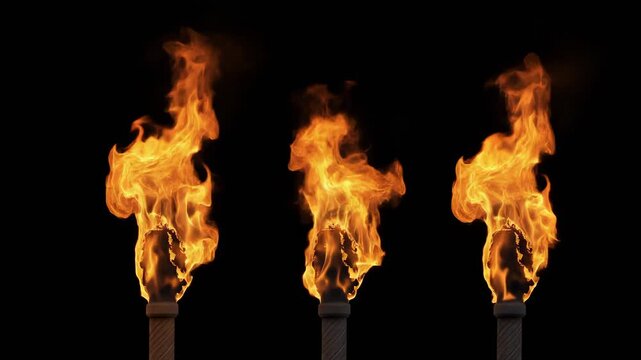 Dynamic natural gas flare in motion against a dark background during industrial operations