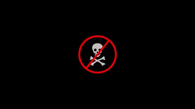 Abstract shape icon of human danger skull design decorations icon animation on black background
