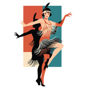 Elegant Flapper Woman Dancing the Charleston in Vintage Art Deco Style.