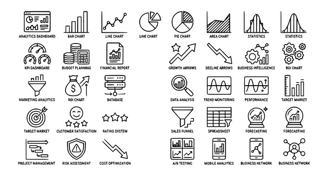 Modern Analytics Outline Icon Pack Editable Stroke Business Intelligence Vector