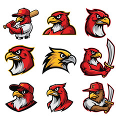 Naklejka premium Set of aggressive cardinal bird mascot logos for sports teams.