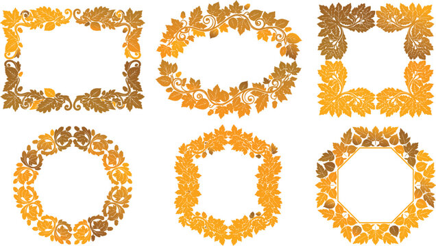 Autumn Leaves and Acorns Decorative Frames Borders Vector Illustration Set