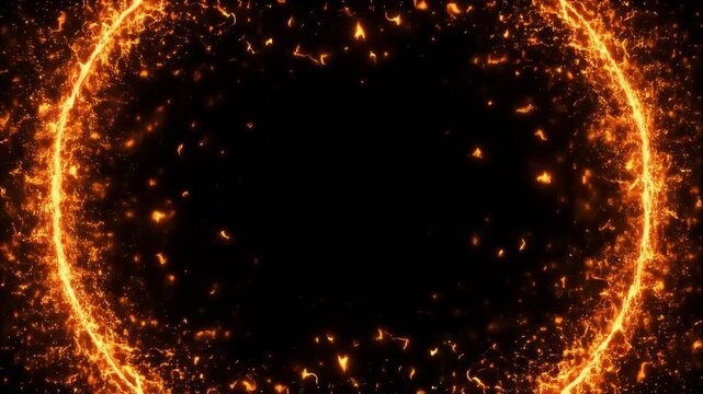 Fiery Particle Ring Forming With Subtle Glow Against Black Background Cinematic Motion