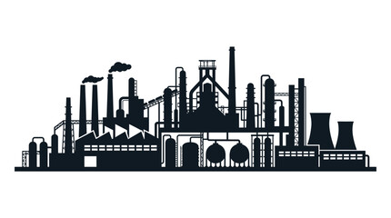 Obraz premium Industrial Factory Silhouette with Smoke Stacks and Cooling Towers