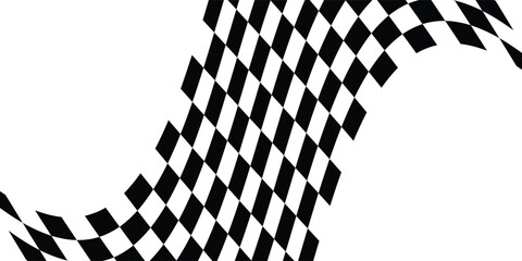Fototapeta premium Ribbon with race flag or checkerboard pattern in diagonal arrangement. Chess game or rally sport car competition background. Slanted black and white checkered texture