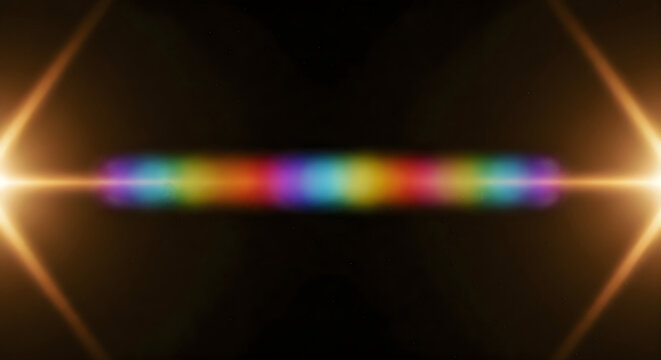 Abstract rainbow light spectrum with golden flare effect dramatic and modern visual