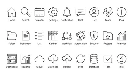 Fototapeta premium Set of 25 line icons, business workflow, productivity, automation, and analytics symbols