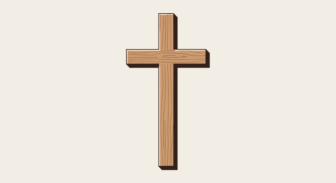 Detailed wooden christian cross symbol isolated on light background for religious church and spiritual worship decoration.