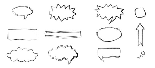 Fototapeta premium Doodle speech bubbles and icons set, line art illustration