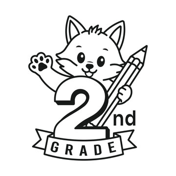 Cute fox holding pencil second 2nd grade vector illustration