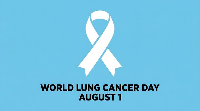 White ribbon symbol for world lung cancer awareness day august 1 on blue background, graphic design.