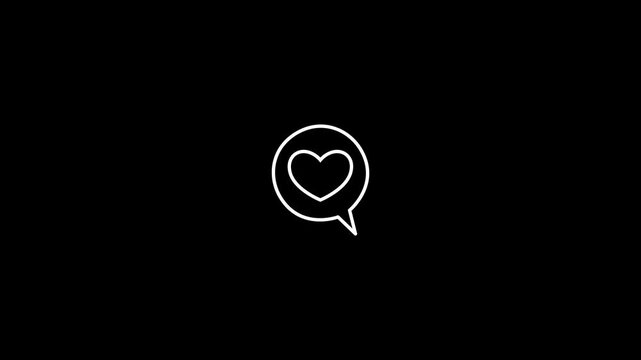 White heart chat bubble notification animation on black background. 4k motion video