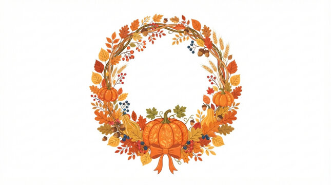Autumn wreath, fall decoration, pumpkin harvest, seasonal vector icon