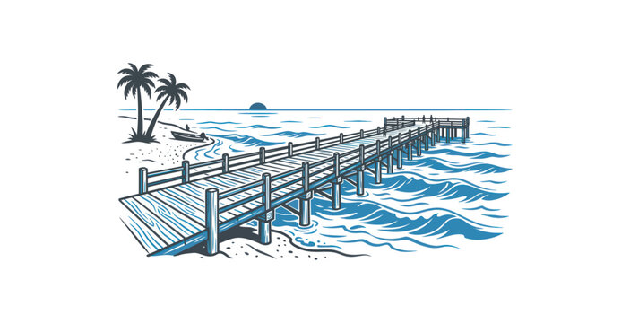 Wooden Pier Sunset Vector Illustration
