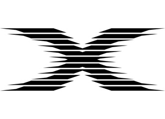 Fototapeta premium Letter X. Vector black striped pattern of sharp lines on a white background. Sporty design element for car bodies, motorcycles, boats, sportswear, or toys. Logo. Vector background.