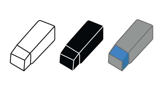 Three different styles of pencil eraser icons including outline solid and colored vector designs Vector
