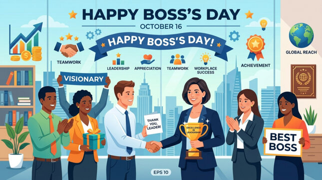 Happy Boss's Day, visionary leader, office celebration, business team, best boss