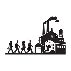 Fototapeta premium Factory Workers Walking Out of Industry Plant - Industrial Work Concept.