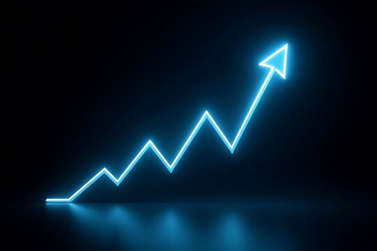 Glowing Blue Neon Business Growth Arrow Chart on Black Background