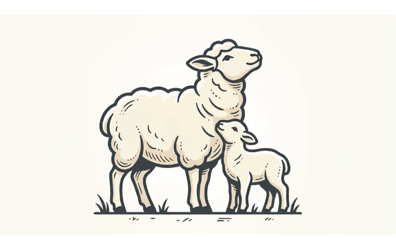 Mother Sheep and Baby Lamb Standing 4.