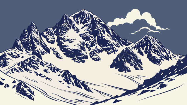 Mountain range illustration with a lenticular cloud depicted in a stylized blue and white graphic alpine altitude