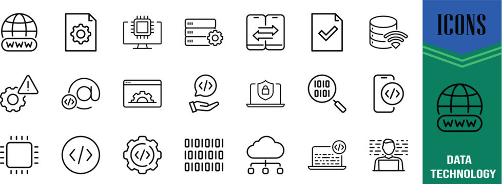 Programming web development vector icons. server icon set, processor icon set, code icon set