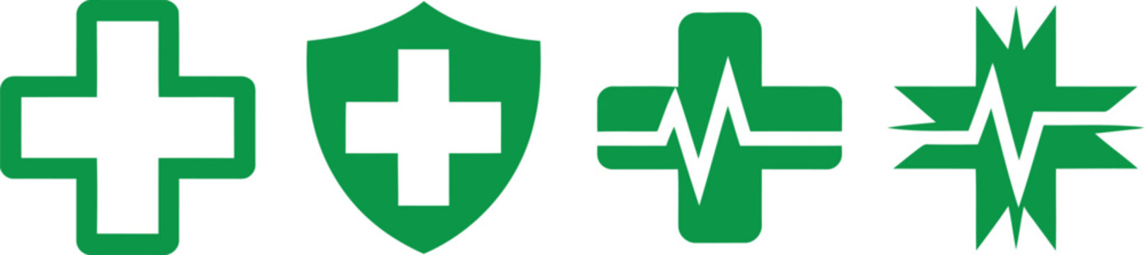 Green medical and energy icons set