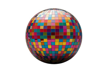 Obraz premium Disco ball vibrant pixel squares reflecting light, creating a dynamic mosaic for celebration and party events, transparent background