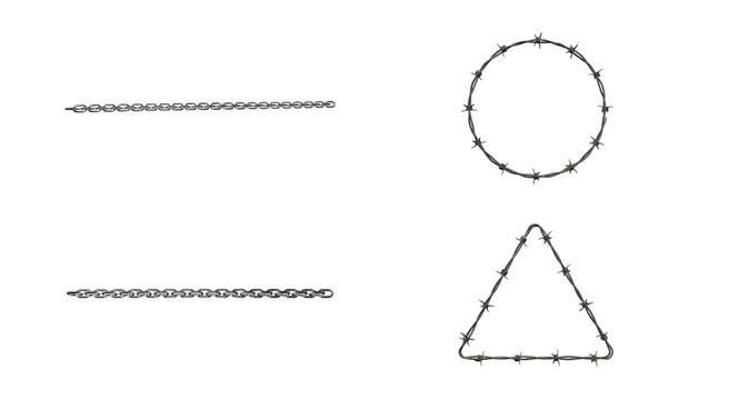 Barbed wire and metal chain shapes PNG overlay isolated on transparent background for creative photo editing and industrial graphic design projects