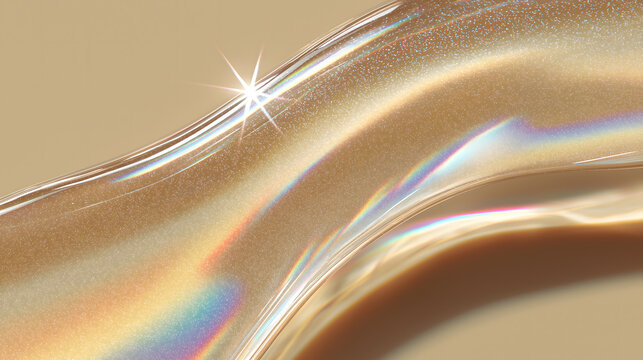 Abstract gold liquid metal wavy background with holographic sparkle and iridescent rainbow light

