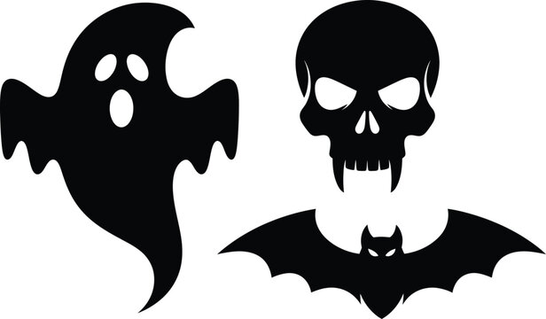 Halloween silhouette icons of ghost and vampire on transparent background