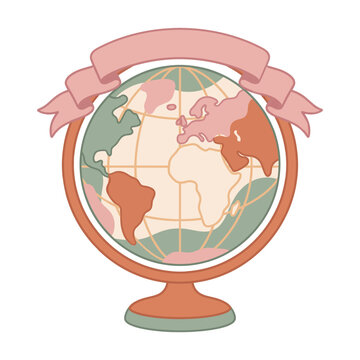 Vintage Style Desktop Globe with Decorative Banner for Travel Concept global