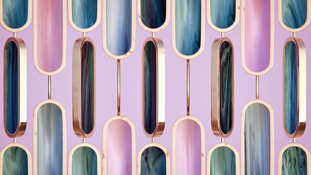 Green, Pink and Blue Marble Geometric Shapes in Golden Frames, Looped Animation