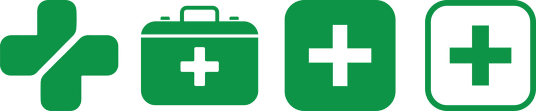 Modern medical plus icons set in green