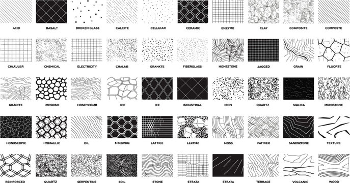 Diverse textural patterns in vector illustration for graphic design backgrounds and abstract concepts