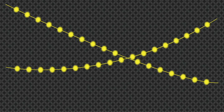 Elegant yellow string lights vector art with glowing bulbs on transparent background.