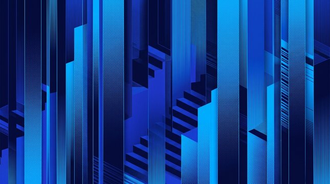 Abstract blue geometric background with vertical lines and steps