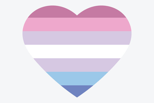 Bigender Pride Flags, LGBT flag sexual identity seven stripes white, purple, pink and blue, bi-gender or dual gender, Gender identity two genders or double gender.