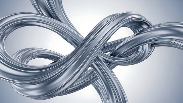 Twisted metallic silver strands forming an infinity loop shape on a light background Keywords