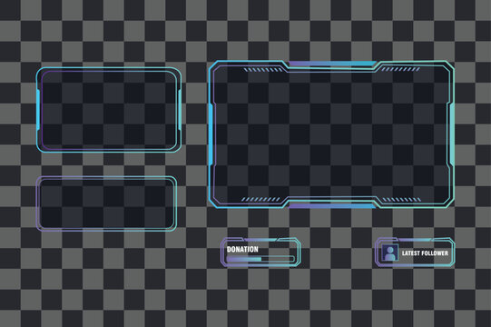 Futuristic Neon Stream Overlay Pack with Webcam Frames, Donation Bar, and Latest Follower Panels | Gaming HUD Vector Template