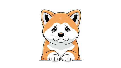 Fototapeta premium Heartbreaking illustration of a sad Akita puppy with a single tear on its cheek looking down in lonely sorrow.